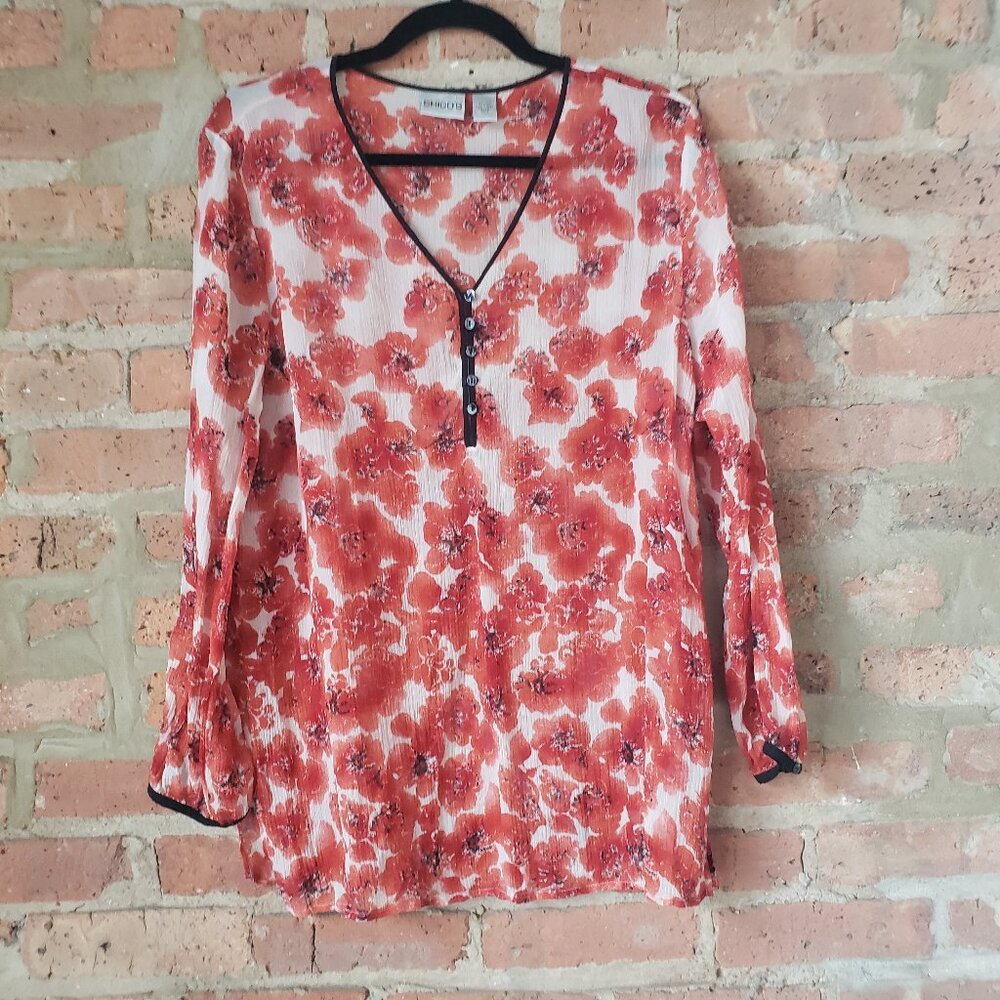 100% Silk Chico's sheer floral blouse